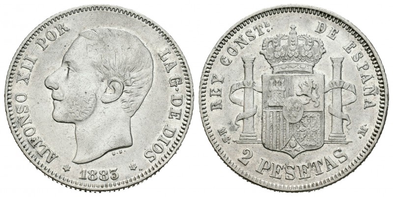 Alfonso XII (1874-1885). 2 pesetas. 1883*18-83. Madrid. MSM. (Cal-52). Ag. 9,86 ...
