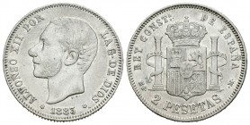 Alfonso XII (1874-1885). 2 pesetas. 1883*18-83. Madrid. MSM. (Cal-52). Ag. 9,86 g. Limpiada. MBC. Est...20,00.