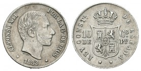 Alfonso XII (1874-1885). 10 centavos. 1882. Manila. (Cal-95). Ag. 2,55 g. MBC+. Est...80,00.