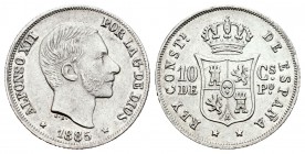 Alfonso XII (1886-1931). 10 centavos. 1885. Manila. (Cal-98). Ag. 2,58 g. MBC+. Est...50,00.