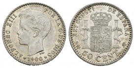 Alfonso XIII (1886-1931). 50 céntimos. 1900*0-0. Madrid. SMV. (Cal-60). Ag. 2,49 g. Brillo original. EBC/EBC+. Est...30,00.