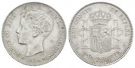 Alfonso XIII (1886-1931). 1 peseta. 1896*18-96. Madrid. PGV. (Cal-41). Ag. 5,03 g. MBC+. Est...40,00.