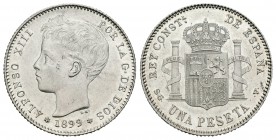 Alfonso XIII (1886-1931). 1 peseta. 1899*18-99. Madrid. SGV. (Cal-42). Ag. 5,07 g. Brillo original. EBC+. Est...65,00.