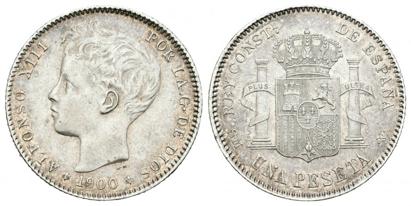 Alfonso XIII (1886-1931). 1 peseta. 1900*19-00. Madrid. SMV. (Cal-44). Ag. 4,98 ...