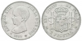 Alfonso XIII (1886-1931). 2 pesetas. 1892*18-92. Madrid. PGM. (Cal-32). Ag. 9,89 g. Limpiada. MBC. Est...20,00.