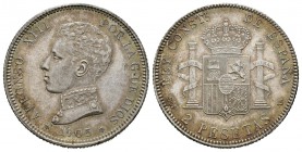 Alfonso XIII (1886-1931). 2 pesetas. 1905*19-05. Madrid. SMV. (Cal-34). Ag. 9,96 g. EBC+. Est...20,00.