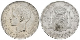 Alfonso XIII (1886-1931). 5 pesetas. 1896*18-96. Madrid. PGV. (Cal-25). Ag. 24,87 g. Rayitas y golpecitos. MBC+. Est...45,00.