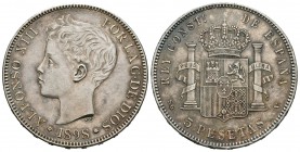 Alfonso XIII (1886-1931). 5 pesetas. 1898. Madrid. SMV. (Cal-27). Ag. 25,12 g. Mínimos golpes en canto. EBC-/EBC. Est...50,00.