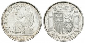 II República (1931-1939). 1 peseta. 1933*3-4. Madrid. (Cal-1). Ag. 4,99 g. SC-/SC. Est...20,00.