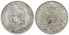 Alemania. Prussia. Wilhelm II. 2 marcos. 1901. (Km-525). Ag. 11,13 g. 200º Aniversario del reinado de Prusia. Ligeramente limpiada. MBC+/EBC-. Est...2...