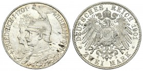 Alemania. Prussia. Wilhelm II. 2 marcos. 1901. Berlín. A. (Km-525). Ag. 11,11 g. 200º Aniversario de reinado en Prussia. Brillo original. SC-. Est...4...