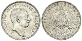 Alemania. Saxony. Friedrich August III. 3 marcos. 1911. E. (Km-1267). Ag. 16,68 g. EBC+. Est...50,00.