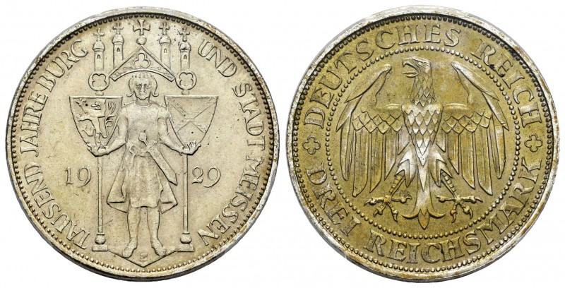 Alemania. Weimar Republic. 3 marcos. 1929. Muldenhutten. E. (Km-65). Ag. 1.000 A...