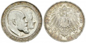 Alemania. Wurttemberg. Wilhelm II. 3 marcos. 1911. Stuttgart. F. (Km-636). Ag. 16,63 g.  Bodas reales de plata. Brillo original. EBC+. Est...40,00.
