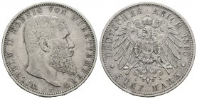 Alemania. Wurttemberg. Wilhelm II. 5 marcos. 1895. Freudenstadt. F. (Km-632). Ag. 27,55 g. MBC-. Est...40,00.