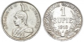 Alemania. Wilhelm II. 1 rupia. 1910. Hamburgo. J. (Km-10). Ag. 11,57 g. Escasa. EBC-. Est...70,00.