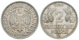 Alemania. 2 marcos. 1951. Karlsruhe. G. (Km-111). Ag. 6,98 g. EBC+. Est...20,00.