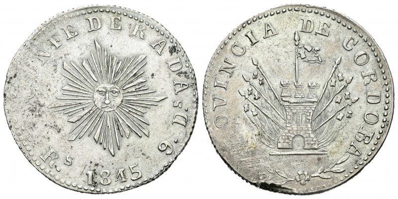 Argentina. 4 reales. 1845. Córdoba. (Km-24.2). Ag. 13,11 g. Fallo de acuñación e...