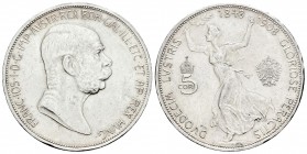 Austria. Franz Joseph I. 5 coronas. 1908. (Km-2809). Ag. 24,01 g. 60º Aniversario del Reinado. EBC. Est...60,00.
