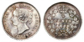 Canadá. Victoria. 5 cent. 1891. (Km-2). Ag. 1,15 g. EBC-. Est...65,00.