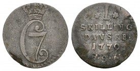 Dinamarca. Christian VII. 1 skilling. 1779. Copenhague. HSK. (Km-636). Ve. 0,70 g. BC+. Est...18,00.