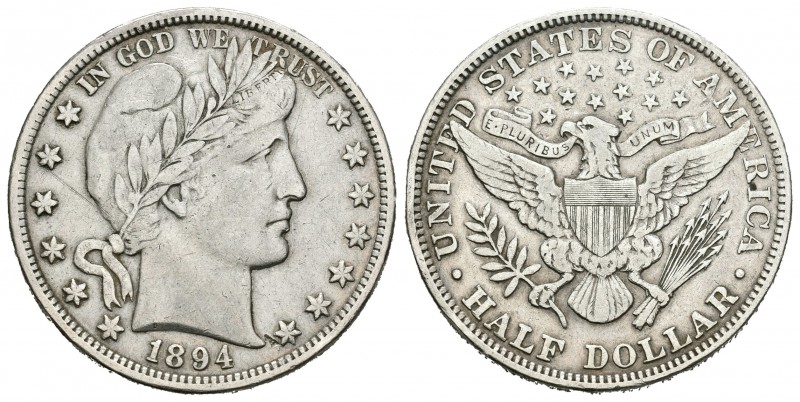 Estados Unidos. 1/2 dollar. 1894. Philadelphia. (Km-116). Ag. 12,31 g. Escasa. M...