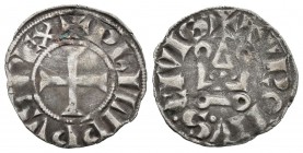 Francia. Philippe IV . Dinero. (1285–1314). Tournai. (Duplessy-223). Rev.: TVRONVS CIVIS. Castillo de Tournai. Ve. 0,91 g. MBC. Est...50,00.