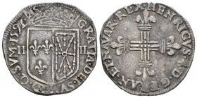 Francia. Henry VI. 1/4 Ecu de Navarra. 1592/1. Saint Palais. (Dupl-1238). (Ciani-1529). Ag. 9,15 g. Sobrefecha. MBC+. Est...70,00.