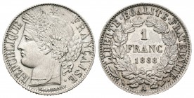 Francia. II República. 1 franco. 1888. Paría. A. (Km-822.1). (Gad-465a). Ag. 5,01 g. EBC+. Est...30,00.