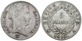 Francia. Napoleón I. 5 francos. 1813. París. A. (Km-694.1). (Gad-584). Ag. 24,77 g. MBC. Est...75,00.
