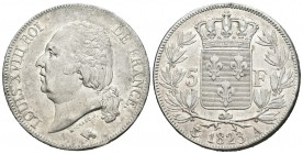 Francia. Louis XVIII. 5 francos. 1823. París. A. (Km-711.1). (Gad-614). Ag. 24,92 g. Restos de brillo original. EBC-. Est...70,00.