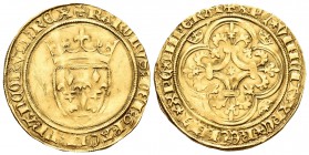 Francia. Charles VI. Ecu d´or. Romans o Montpellier. (Duplessy-369B). Au. 3,69 g. Escasa. EBC-. Est...600,00.
