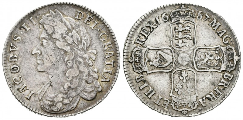 Gran Bretaña. James II. 1/2 corona. 1687. (Km-452). (S-3408). Ag. 14,74 g. Muy e...