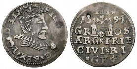 Polonia. Sigismund II. 3 gross. 1591. Ag. 2,19 g. Agujero. MBC+/MBC. Est...40,00.