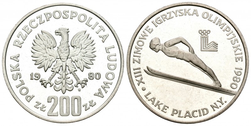 Polonia. 200 zloty. 1980. (Km-110.2). Ag. 17,59 g. Juego Olímpicos de Invierno. ...