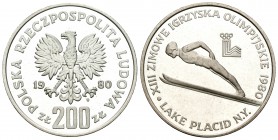 Polonia. 200 zloty. 1980. (Km-110.2). Ag. 17,59 g. Juego Olímpicos de Invierno. PROOF. Est...30,00.