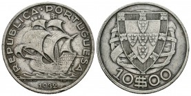 Portugal. 10 escudos. 1932. (Km-582). (Gomes-43.01). Ag. 12,49 g. Golpecitos. MBC. Est...30,00.