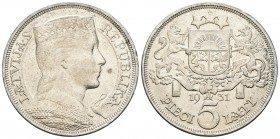 Letonia. 5 lati. 1931. (Km-9). 25,06 g. Brillo original. EBC+/SC-. Est...40,00.