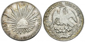 México. 2 reales. 1863. México. CH. (Km-374.10). Ag. 6,69 g. MBC+. Est...60,00.