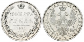 Rusia. Nicholas I. 1 rublo. 1851. San Petesburgo. (Km-168.1). Ag. 20,68 g. MBC+/EBC-. Est...150,00.