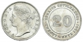 Straits Settlements. Victoria. 20 cent. 1901. (Km-12). Ag. 5,39 g. Escasa. SC-. Est...300,00.