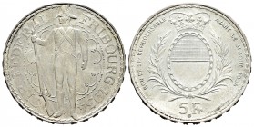 Suiza. 5 francos. 1934. Berna. B. (Km-S18). Ag. 14,97 g. Festival de tiro de Friburgo. SC-. Est...150,00.