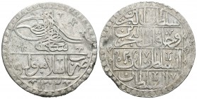 Turquía. Selim III. 1 yuzluk. 1203 H (1789). Estambul. (Km-507). Ag. 31,37 g. Golpe en canto. MBC. Est...45,00.