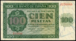 100 pesetas. 1936. Burgos. (Ed 2017-421a). 21 de noviembre, Catedral de Burgos. Serie J. EBC+. Est...75,00.