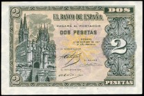 2 pesetas. 1937. Burgos. (Ed 2017-426). 12 de octubre, arco de Santa María y Catedral de Burgos. Serie A. SC-. Est...130,00.