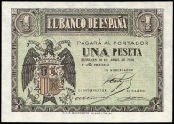 1 peseta. 1938. Burgos. (Ed 2017-428a). 30 de abril, escudo de España. Serie G. SC. Est...30,00.