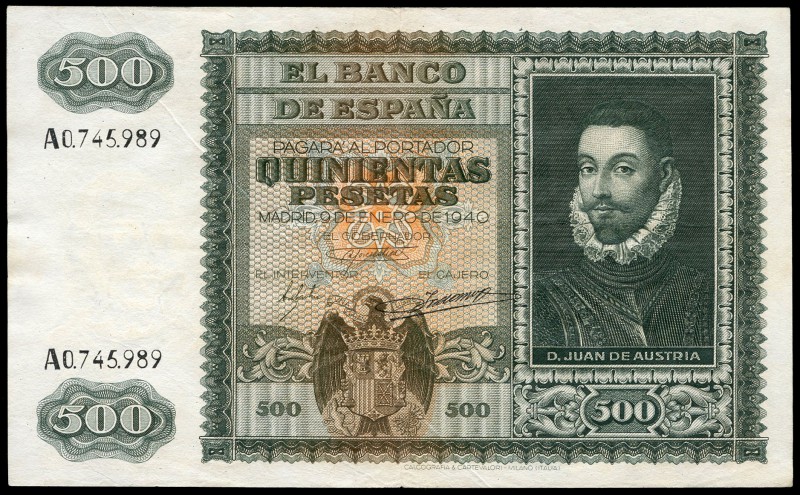 500 pesetas. 1940. Madrid. (Ed 2017-439). 9 de enero, Juan de Austria. Serie A. ...