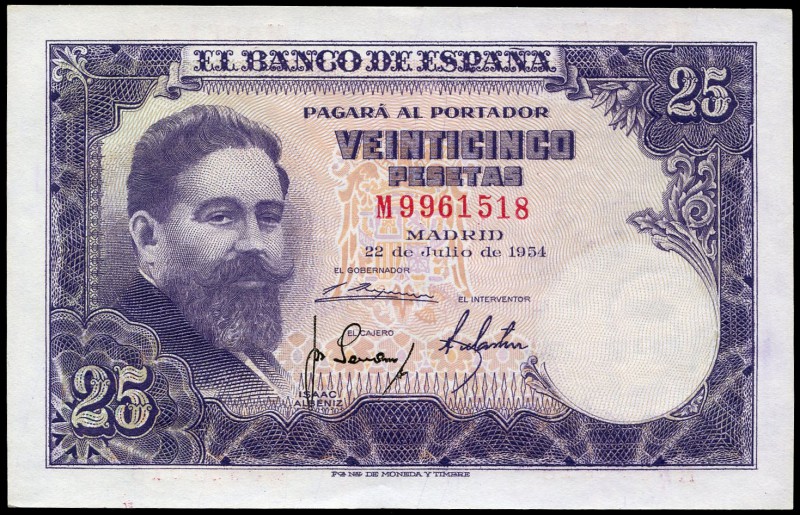 25 pesetas. 1954. Madrid. (Ed 2017-467a). 22 de julio, Isaac Albéniz. Serie M. S...