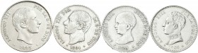 España. Lote conpuesto por 4 piezas del centenario de la peseta, 50 céntimos 1885 y 2 pesetas de 1884, 1889, 1905. A EXAMINAR. MBC-/EBC+. Est...100,00...