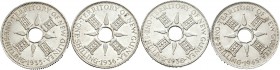 Nueva Guinea. George V. Lote de 4 piezas de 1 schilling, 1935, 1936, 1938, 1945. A EXAMINAR. SC-/SC. Est...20,00.